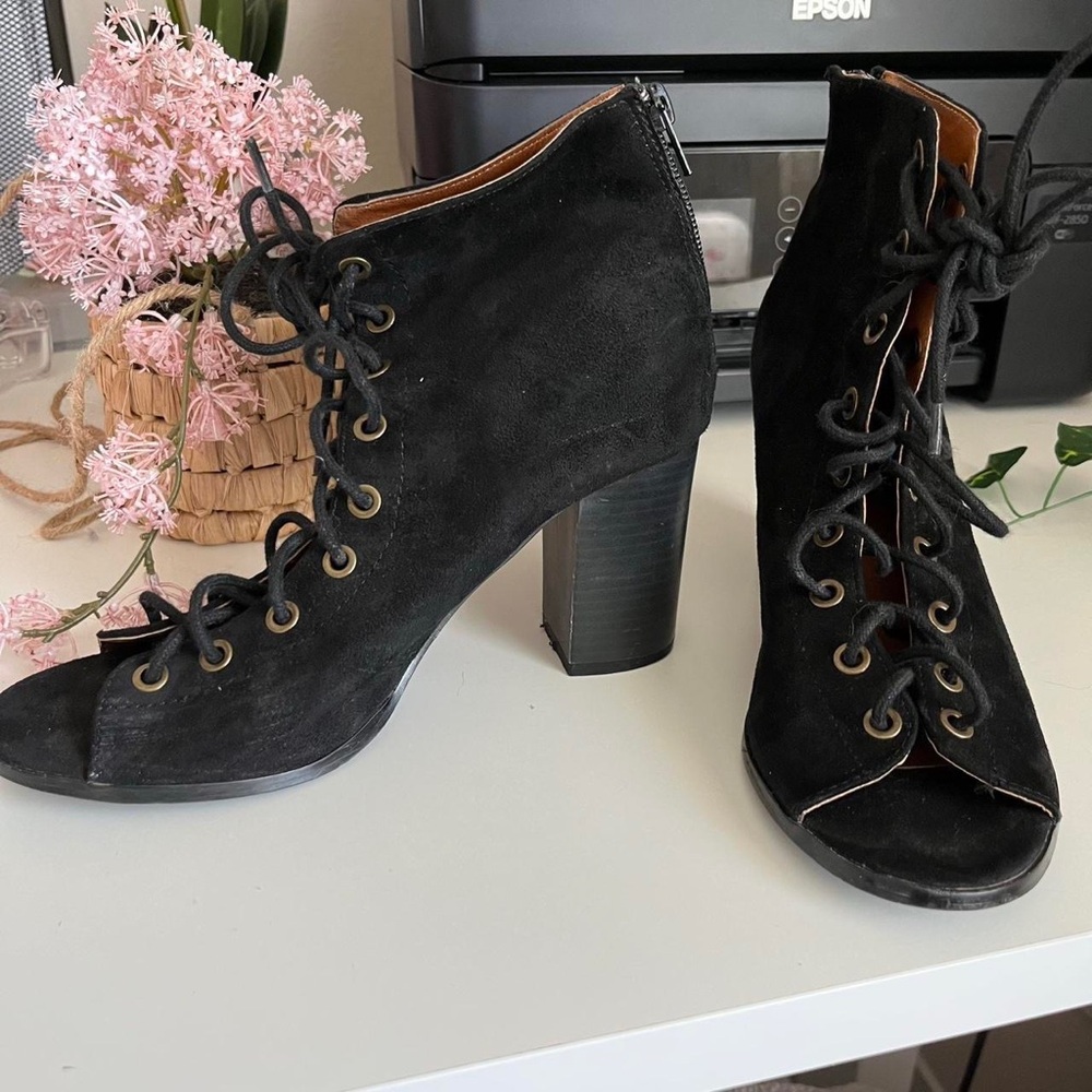 Lace Up Peep Booties - Picture 3 of 12